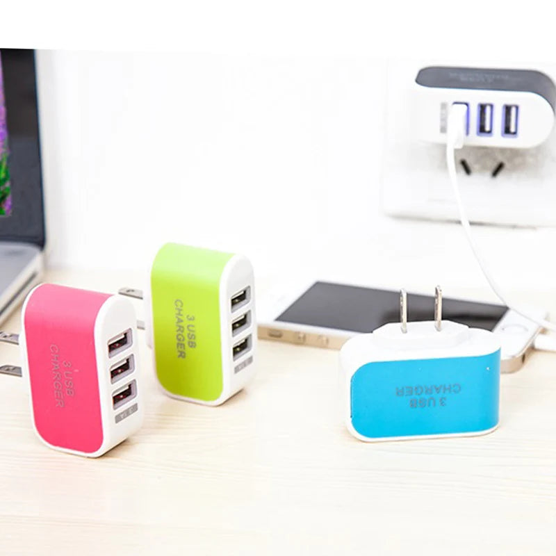 Compact 3 USB Wall Charger – Dual US & EU Plug Travel Adapter