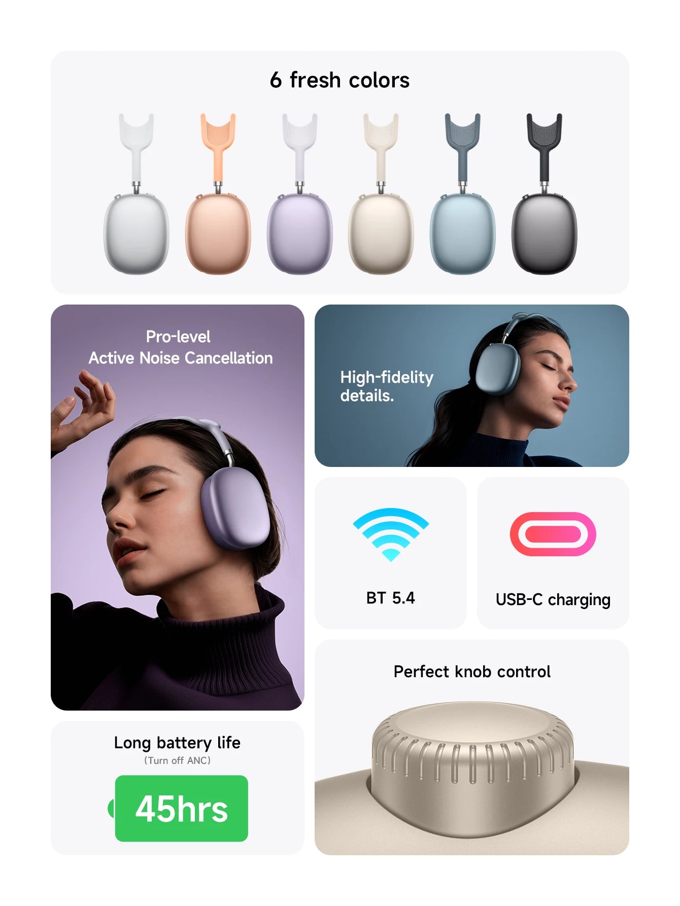 HOCO W65 Plus ANC Wireless Over-Ear Headphones – Noise Cancelling, Hi-Fi Sound