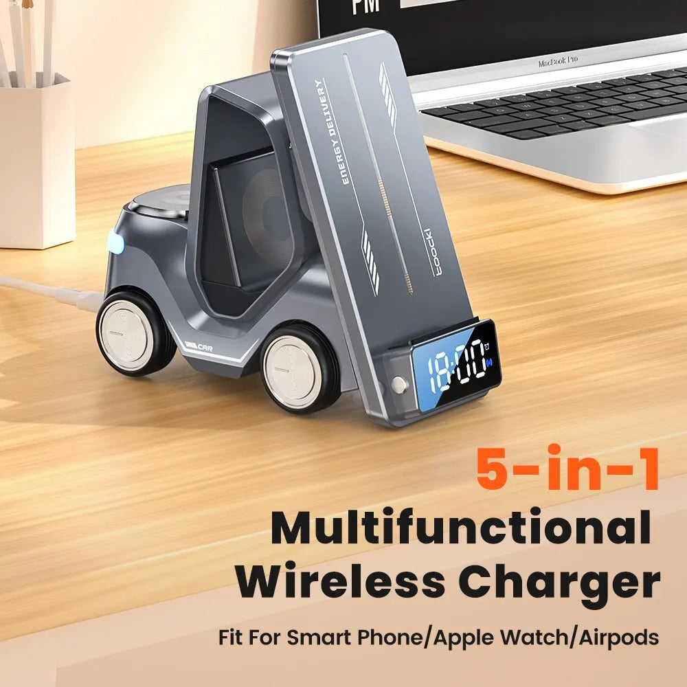 5 in 1 Wireless Charger Phone Stand For iPhone 15 14 13 15W Fast Charging Magnetic Dock Station For Apple Watch Earphones