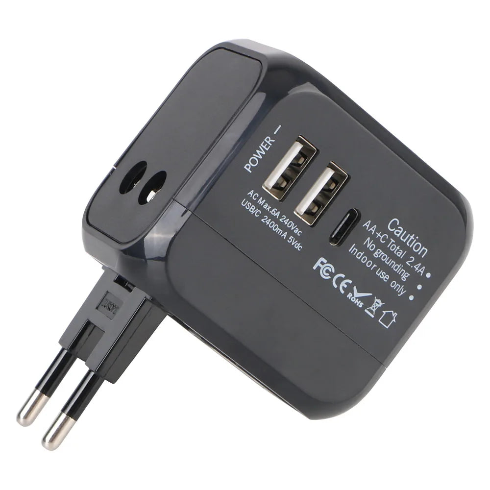 Universal Travel Adapter with USB & Type-C – US / UK / EU / AU Plugs
