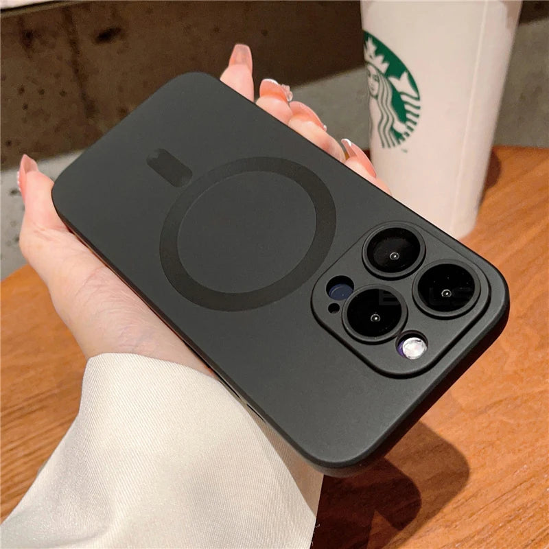 Luxury MagSafe Matte Case for iPhone – Magnetic Wireless Charging Cover with Lens Protection