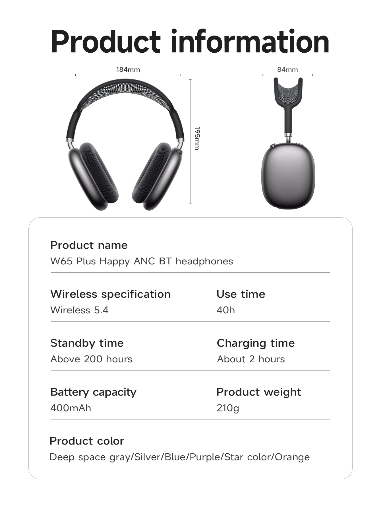 HOCO W65 Plus ANC Wireless Over-Ear Headphones – Noise Cancelling, Hi-Fi Sound