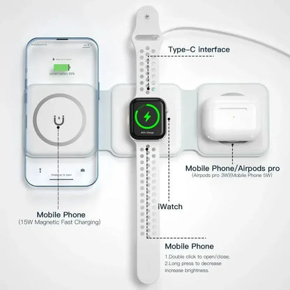 3 in 1 Magnetic Wireless Charger – Fast Charging Stand for iPhone, Apple Watch & AirPods