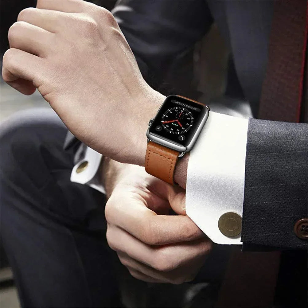 Genuine Leather Apple Watch Band – Premium Strap for Series 3–9, Ultra & SE