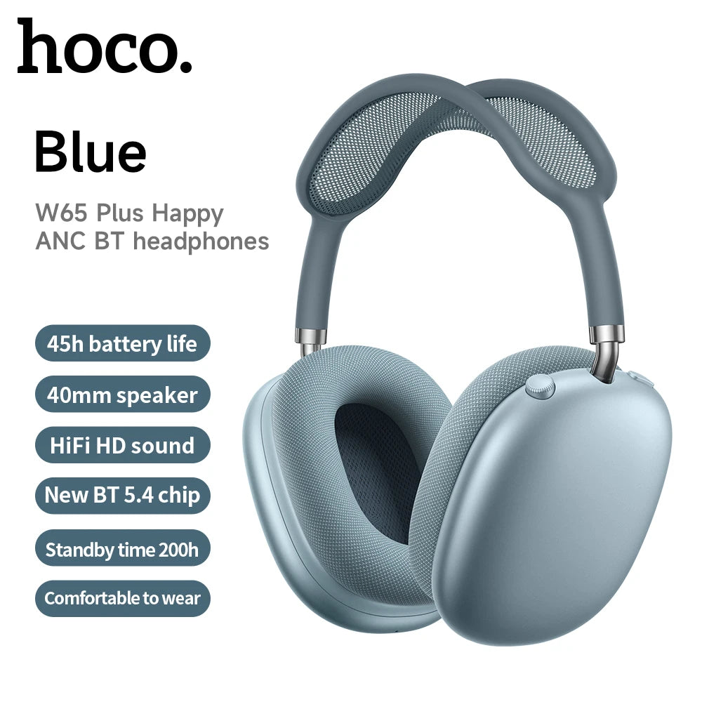 HOCO W65 Plus ANC Wireless Over-Ear Headphones – Noise Cancelling, Hi-Fi Sound