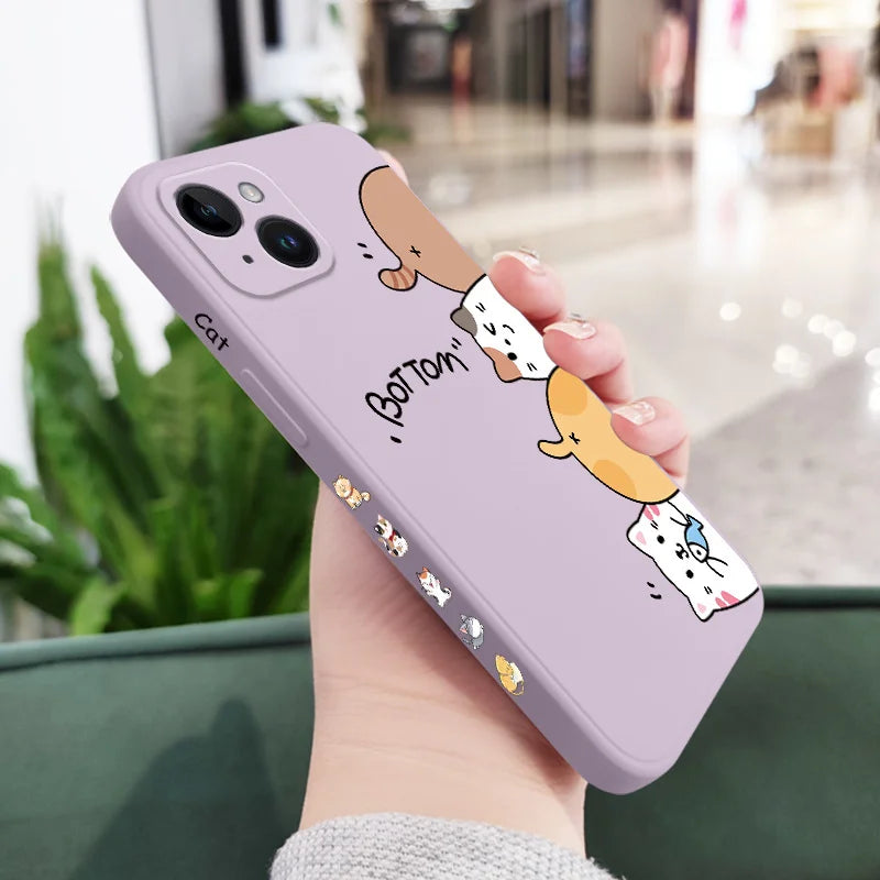 Cat Litter Phone Case For iPhone 15 14 13 12  Plus Pro Max Mini  Liquid Silicone Cover