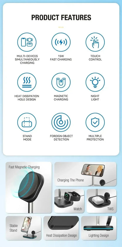 Magnetic 3 in 1 Wireless Charger Stand