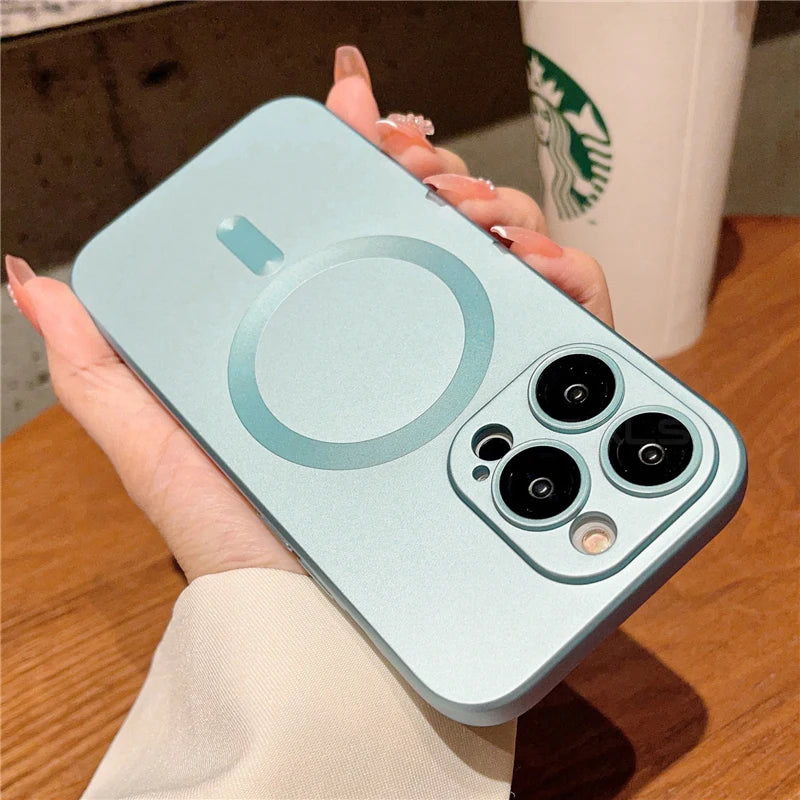 Luxury MagSafe Matte Case for iPhone – Magnetic Wireless Charging Cover with Lens Protection