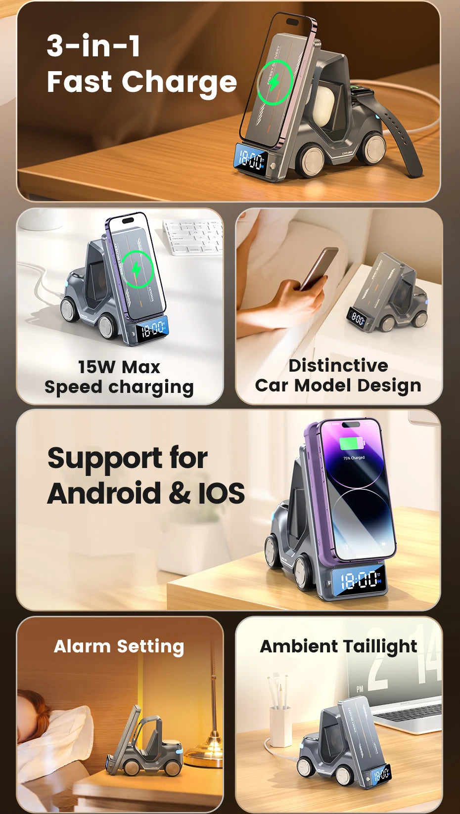 5 in 1 Wireless Charger Phone Stand For iPhone 15 14 13 15W Fast Charging Magnetic Dock Station For Apple Watch Earphones