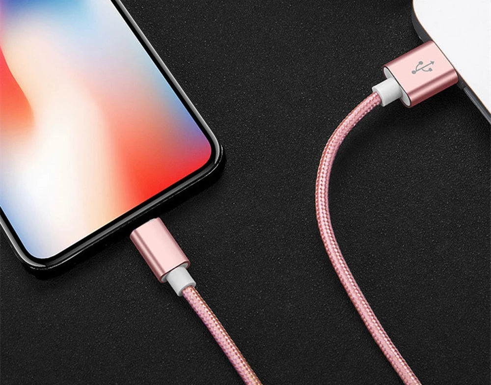 Fast USB Charging Cable for iPhone 14 8 7 6S Plus X XR XS 13 12 11 Pro Max SE Nylon Braided USB Charger Cord Data Cable