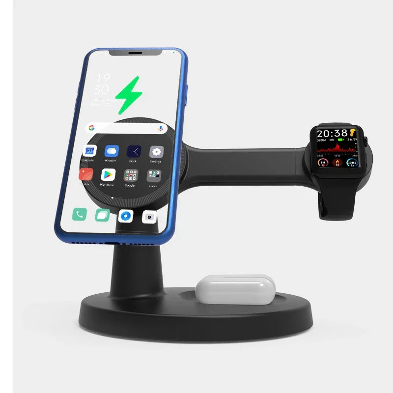3-in-1 Magnetic Wireless Charging– Fast Charger Stand for iPhone, Apple Watch & AirPods