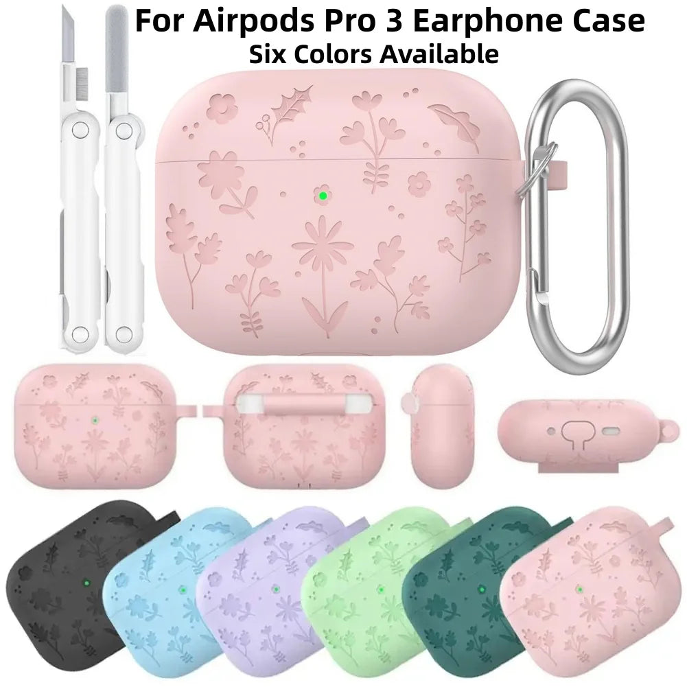 Floral Engraved Silicone Case for AirPods Pro 3 – Shockproof Protective Cover