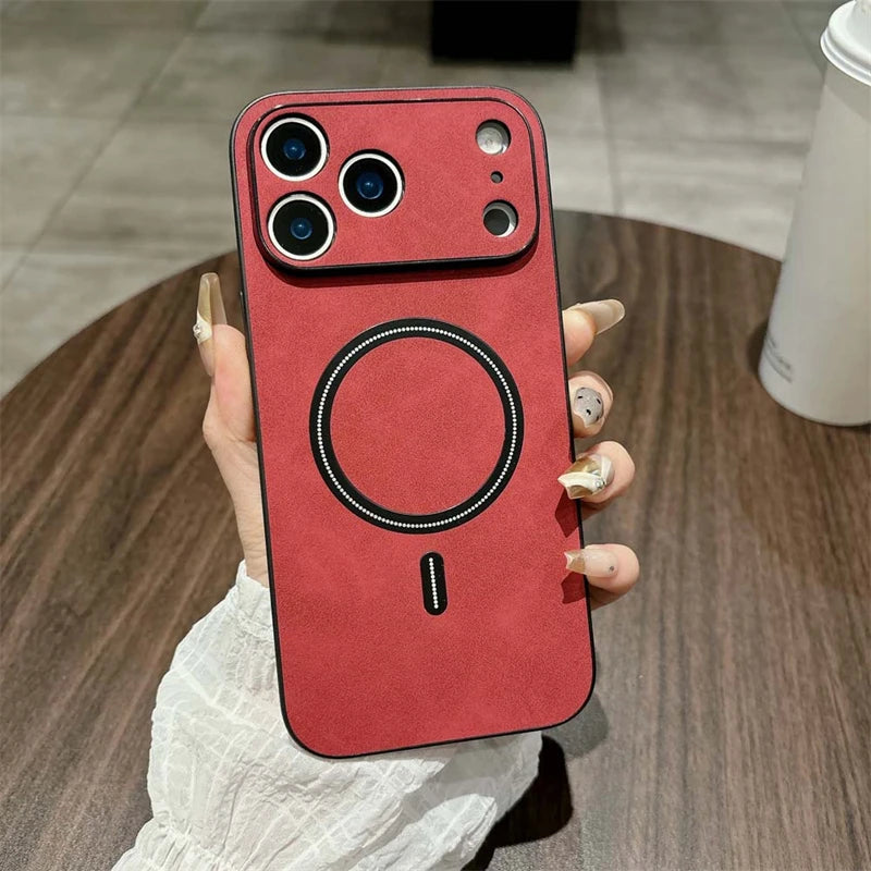 Luxury Leather MagSafe Case – Shockproof Magnetic Wireless Charging Cover for iPhone