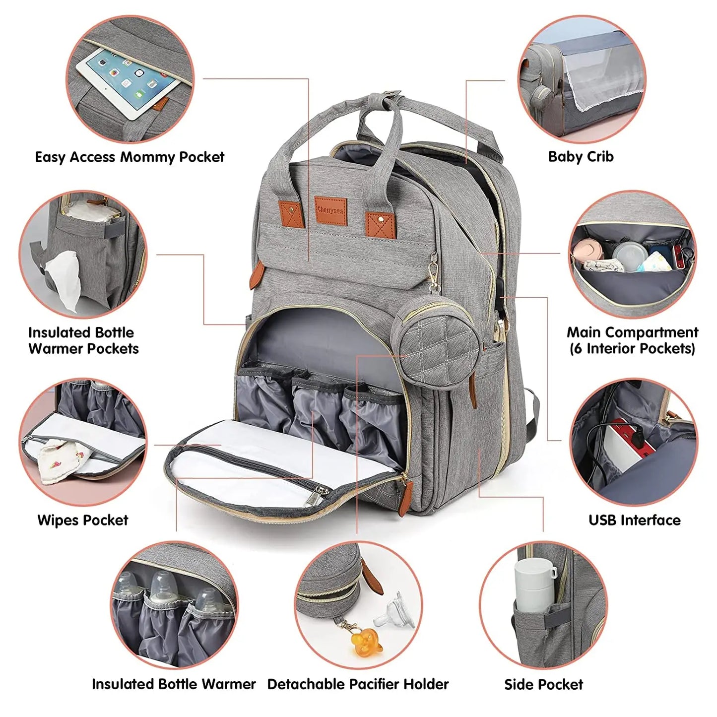 3-in-1 Baby Diaper Bag with Insulated Bottle Holders & Foldable Baby Crib – Portable Travel Baby Bed, Waterproof & Large Capacity Mommy Bag